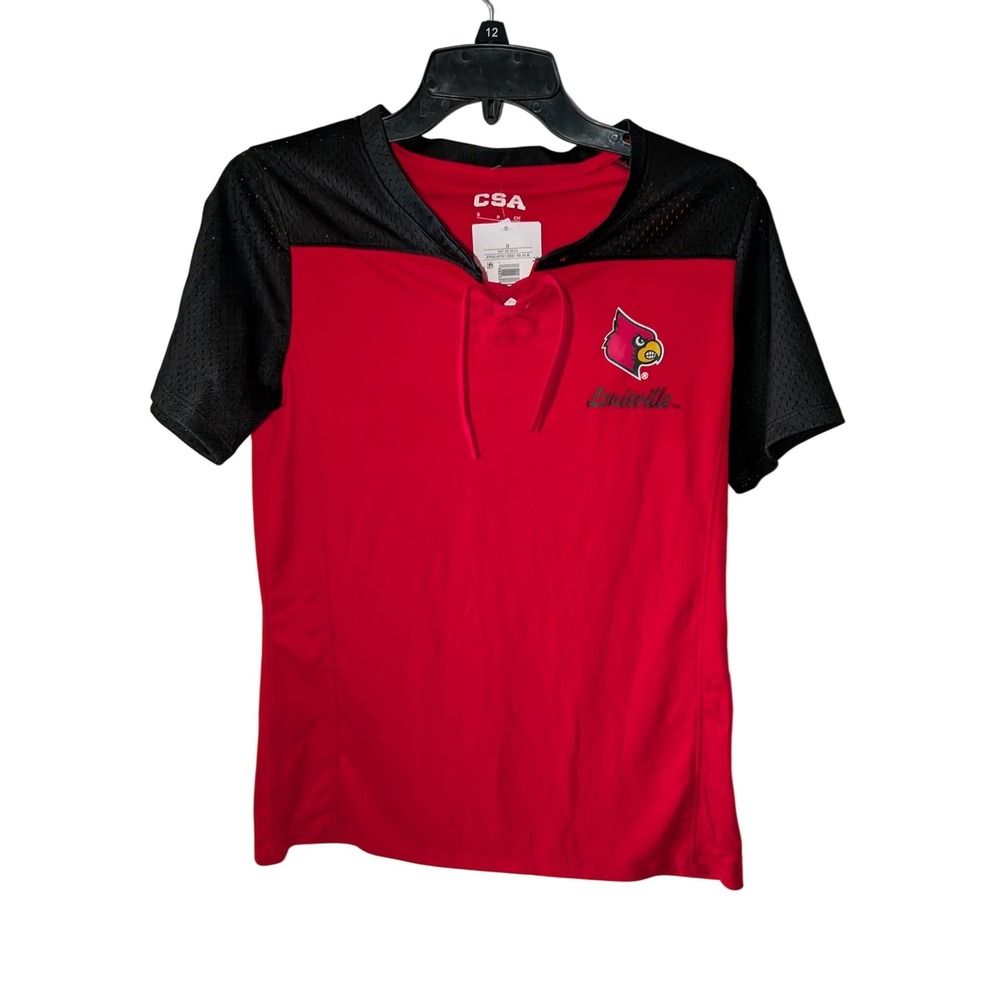 Louisville Cardinals Womens Lace Up Shirt and Beanie‎ Set Red Black CSA Small